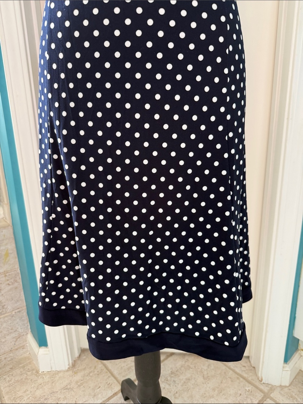 Chaps Navy and White Polka Dot Midi Dress - Picture 4 of 6